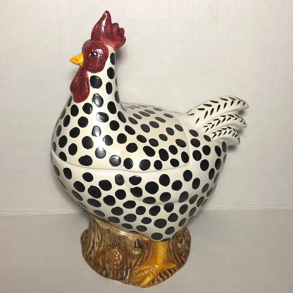 COOKIE JAR ROOSTER Spotted Ceramic Serveware by Sakura - Picture 1 of 11